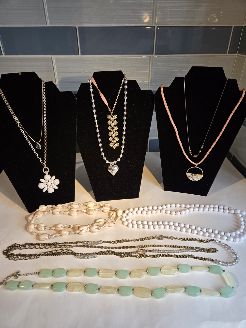 10 Pcs Elegant White and Blush Multi-Necklace Set - Women Jewelry